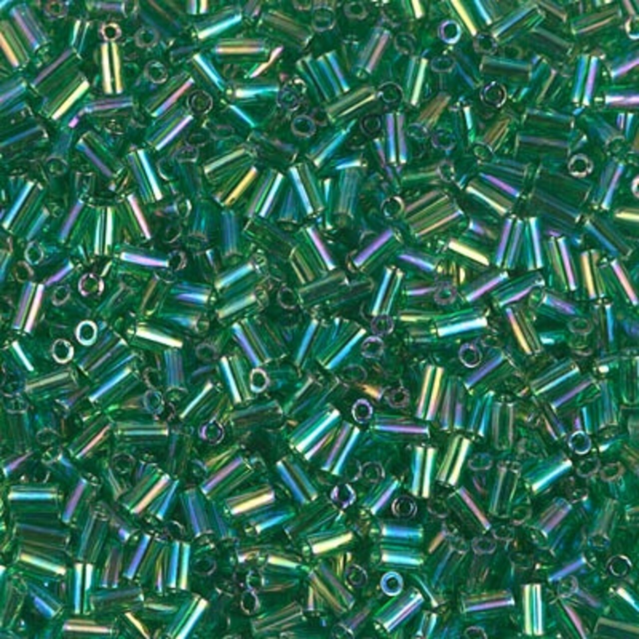 Miyuki 3mm (#1) Bugle Beads, Transparent Green AB , BGL1-179, 8.5 grams